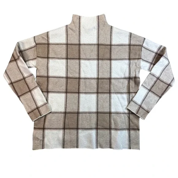 Tahari Women's Plaid Mock Neck Sweater Long Sleeve Beige Brown Size L - Picture 2 of 8